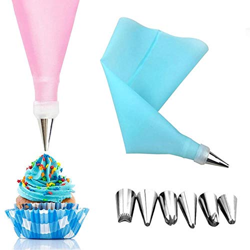 Herramientas de acero 8pcs / Set de silicona formación de hielo de crema pastelera tuberías Bag + 6PCS inoxidable Boquilla Consejos de pastelería convertidor de bricolaje decoración de pasteles, rosa