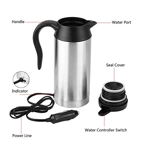 Hervidor de agua eléctrico - 750ml 12V del coche de acero inoxidable de mechero Calefacción Hervidor Taza eléctricos termos de viaje for la Leche de agua for preparar té café