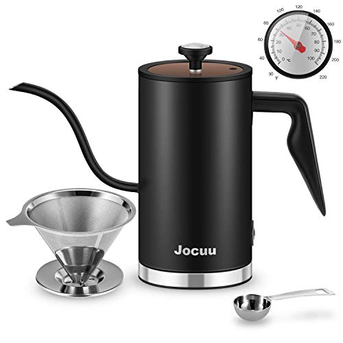 Hervidor de agua Jocuu eléctrico, hervidor de agua con termómetro, 500 ml, acero inoxidable, sin BPA, para preparar té, café y agua hirviendo [clase energética A+++]