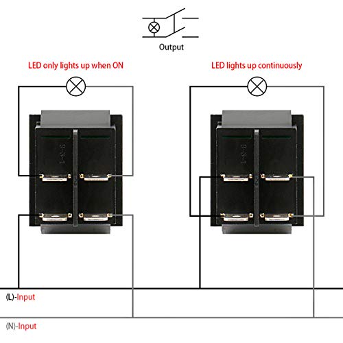 Heschen - Interruptor basculante DPST de encendido y apagado, 4 terminales, luz roja, 16 A, 250 V CA, 2 unidades