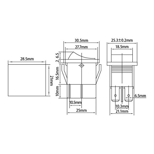 Heschen - Interruptor basculante DPST de encendido y apagado, 4 terminales, luz roja, 16 A, 250 V CA, 2 unidades