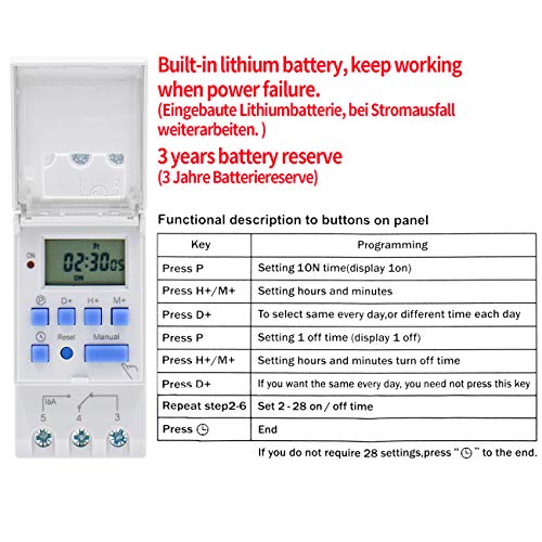 Heschen, interruptor de relé de temporizador semanal de alimentación, Digital, LCD, THC15A, CA 220 a 240 V, 16 A SPST, 35 mm, carril DIN