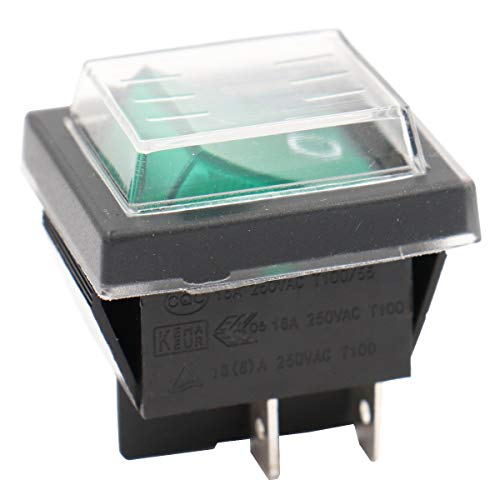 heschen Rocker Interruptor ON-OFF DPST 4 terminales verde luz 16 A 250 VAC con funda impermeable