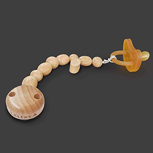 HEVEA Chupete 0+ desde el nacimiento, pieza extra pequeña para recién nacidos y tempranos // caucho natural // Diseño de pato // Forma simétrica & Heimesss Madera Cadena para chupete perlas naturales