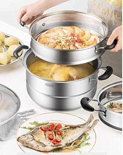 HEWEI Utensilios de Cocina de Acero Inoxidable Tapa de Vidrio Templado Mango Aislado Olla espesante Langosta Verduras Olla de Vapor Utensilios de Cocina (Tamaño: 28 * 28 * 34 CM) Lili (Tamaño: 28