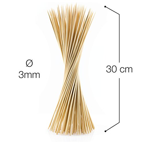 HEYNNA® Brochetas de Madera - Accesorios de Barbacoa - 30 cm / Diámetro 3 mm - Palillos de Madera de Bambú para Barbacoa y Cocina - Calidad Probada (Paquete de 200)