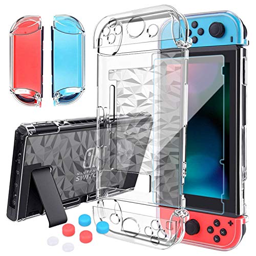 HEYSTOP Carcasa Nintendo Switch, Funda Nintendo Switch con Protector de Pantalla para Nintendo Switch Console y Joy Cons con 6 Agarres para el Pulgar