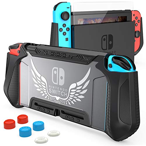 HEYSTOP Carcasa Nintendo Switch, Funda Nintendo Switch con Protectora TPU Grip Funda de Agarre Compatible con la Consola de Pantalla para Nintendo Switch Console y Joy-Con con 6 Agarres para el Pulgar