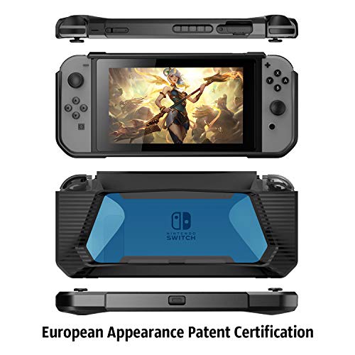 HEYSTOP Funda Compatible con Nintendo Switch con Protector de Pantalla, TPU PC Carcasa de Protección para Nintendo Switch, Anti-Choques/Arañazo (Negro/Azul)