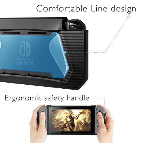 HEYSTOP Funda Compatible con Nintendo Switch con Protector de Pantalla, TPU PC Carcasa de Protección para Nintendo Switch, Anti-Choques/Arañazo (Negro/Azul)