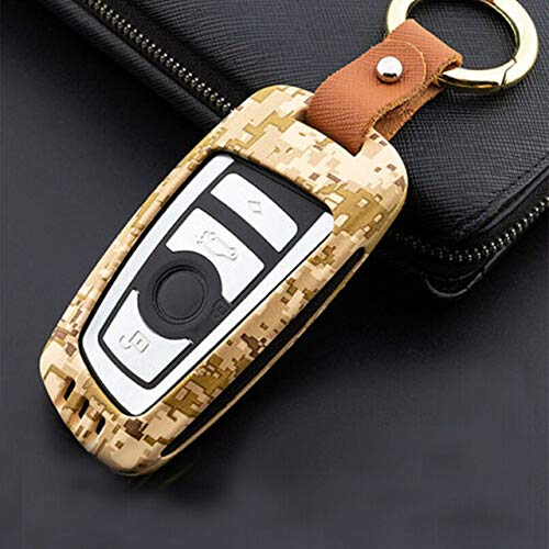 HEZHOUJI Estuches de Llaves, 1Pcs Moda Metal Car Key Case Auto Cover Remote Fob con Llavero para BMW 5 Series, Ámbar