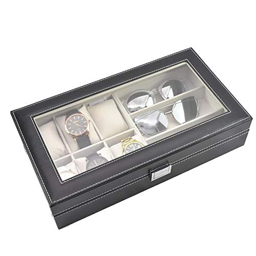 HFDXG Cajas De Reloj Caso de joyería Caja de la Pantalla de Reloj Caja de almacenaje del Organizador de Alta definición de Pantalla de Cristal (Color : Black, Size : 33X20X8CM)