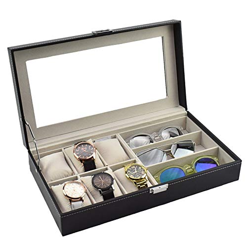 HFDXG Cajas De Reloj Caso de joyería Caja de la Pantalla de Reloj Caja de almacenaje del Organizador de Alta definición de Pantalla de Cristal (Color : Black, Size : 33X20X8CM)