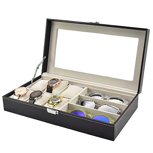 HFDXG Cajas De Reloj Caso de joyería Caja de la Pantalla de Reloj Caja de almacenaje del Organizador de Alta definición de Pantalla de Cristal (Color : Black, Size : 33X20X8CM)