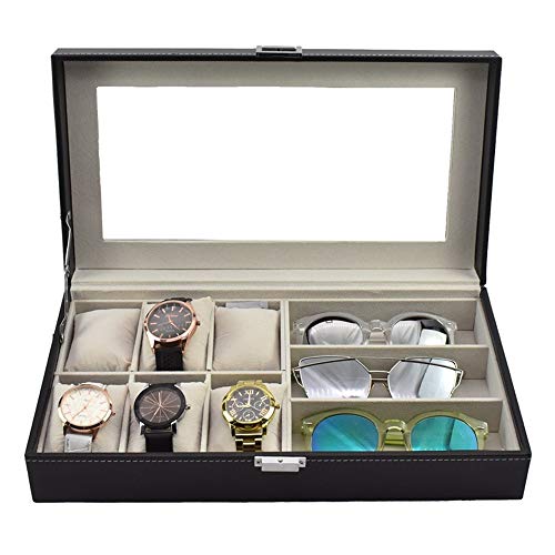 HFDXG Cajas De Reloj Caso de joyería Caja de la Pantalla de Reloj Caja de almacenaje del Organizador de Alta definición de Pantalla de Cristal (Color : Black, Size : 33X20X8CM)