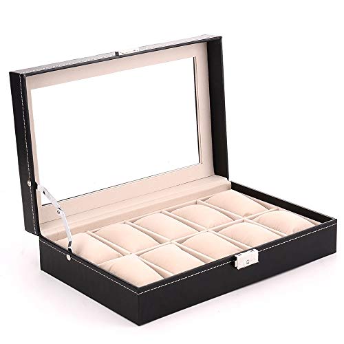 HFDXG Cajas De Reloj Reloj de Cristal de joyería Caja de la Pantalla Caja de Reloj de Alta definición Organizador (Color : Black, Size : 30X20X8CM)