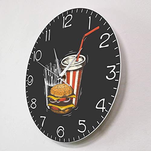 HFWYF 12 Pulgadas (30 cm) la Mejor Comida rápida de la Ciudad Reloj de Pared Moderno Hamburguesa Papas Fritas refresco Sabor Tradicional para Llevar Restaurante de Comida rápida Reloj de Pared