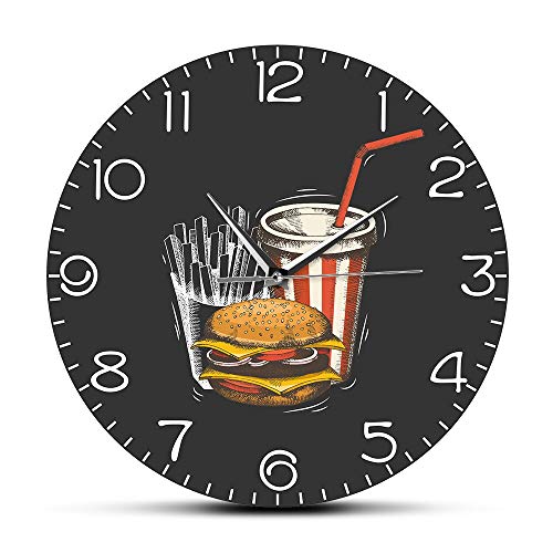 HFWYF 12 Pulgadas (30 cm) la Mejor Comida rápida de la Ciudad Reloj de Pared Moderno Hamburguesa Papas Fritas refresco Sabor Tradicional para Llevar Restaurante de Comida rápida Reloj de Pared