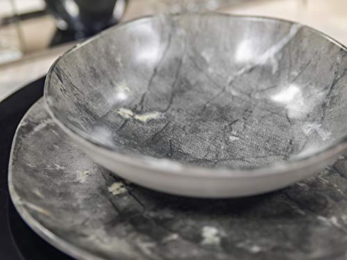 H&H - Juego de 12 platos planos - Línea Carrara - Material: cerámica gres - Diseño efecto mármol