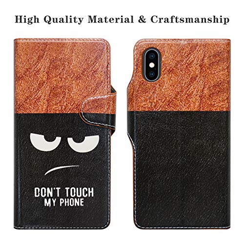 HHDY Apple iPhone X Funda, Diseño PU Cuero Libro Soporte Plegable y Ranuras para Tarjetas Dibujos Caso Cover para Apple iPhone X/iPhone XS,Don't Touch