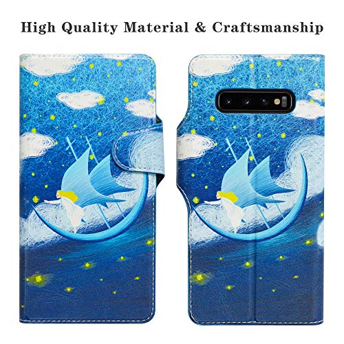 HHDY Samsung Galaxy S10 Funda, Diseño PU Cuero Libro Soporte Plegable y Ranuras para Tarjetas Dibujos Caso Cover para Samsung Galaxy S10,Dream Voyage