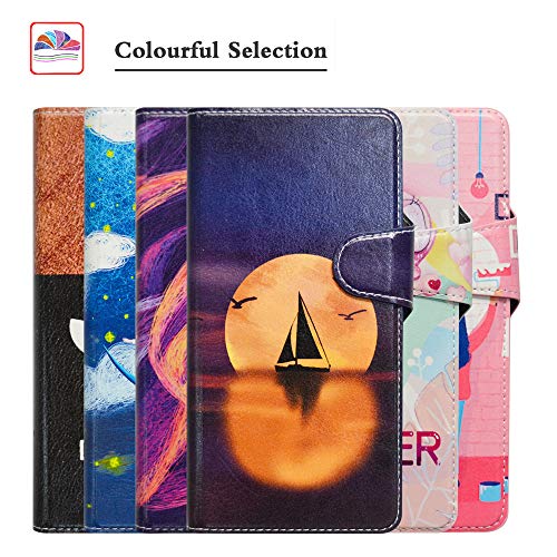 HHDY Xiaomi Redmi S2 Funda, Diseño PU Cuero Libro Soporte Plegable y Ranuras para Tarjetas Dibujos Caso Cover para Xiaomi Redmi S2 / Redmi Y2,Sailboats & Moon