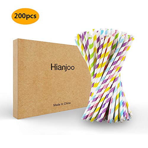 Hianjoo 200 Pcs Pajitas Papel Respetuoso con el Medio Ambiente Kraft Pajita Biodegradable con Pajas para Cumpleaños Bodas Navidad Fiestas Partido,5 Colors