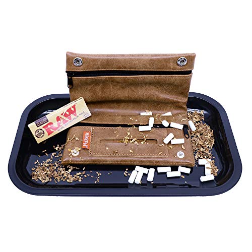 HIBRON Tabaquera Pitillera Funda Bolso para Tabaco de Liar Cuero Estuche para Tabaco de Liar, 58105 Marrón