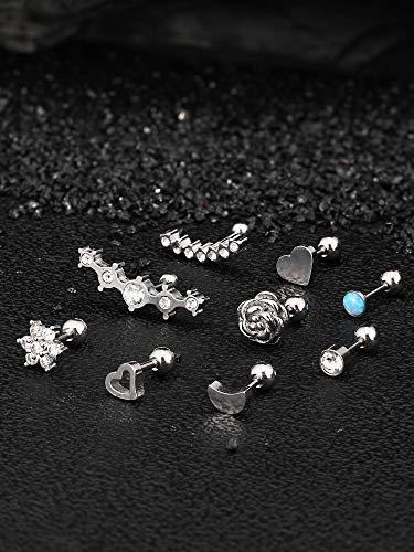 Hicarer 24 Piezas 16G Pendientes de botón de Acero Inoxidable Pendiente de Oreja de joyería Conjunto de aretes de cartílago para Mujeres niñas Favors