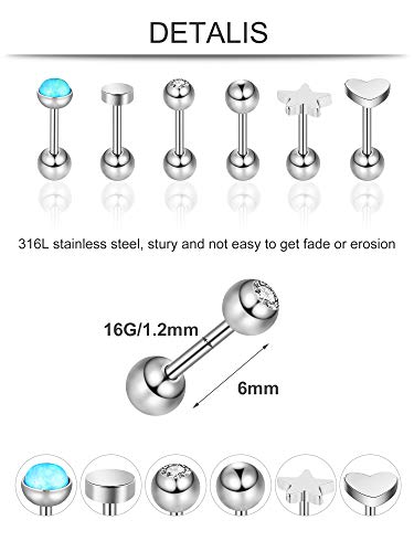 Hicarer 24 Piezas 16G Pendientes de botón de Acero Inoxidable Pendiente de Oreja de joyería Conjunto de aretes de cartílago para Mujeres niñas Favors