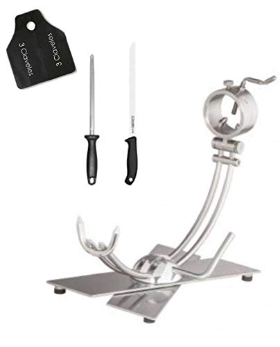 Hidalgo Soporte Jamonero Afinox Base X de Acero INOX Primus + Set Cuchillo y chaira + Regalo Cubre Jamón