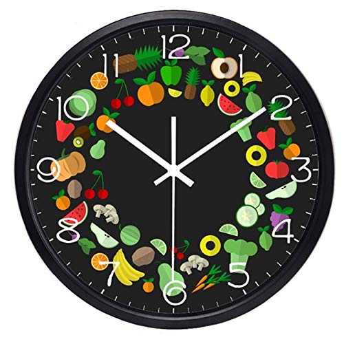 HIDFQY Reloj de Pared Digital Vegetales y Frutas maquinaria de Cuarzo Decoración Ideal para la Casa Oficina Hotel Restaurante 12 Inch