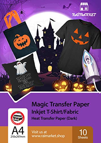 Hierro sobre papel de transferencia para tela oscura (Magic Paper) de Raimarket | 10 hojas | A4 Transferencia de hierro para inyección de tinta en papel / camiseta