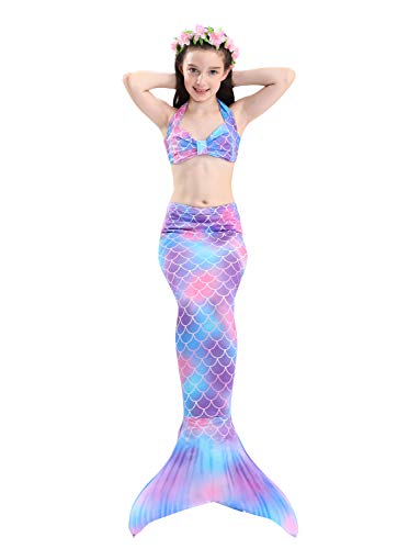 Hifunbay Cola de Sirena niña para Nadar Incluido Traje de Sirena baño de Bikini de 3 Piezas (DH48,120)