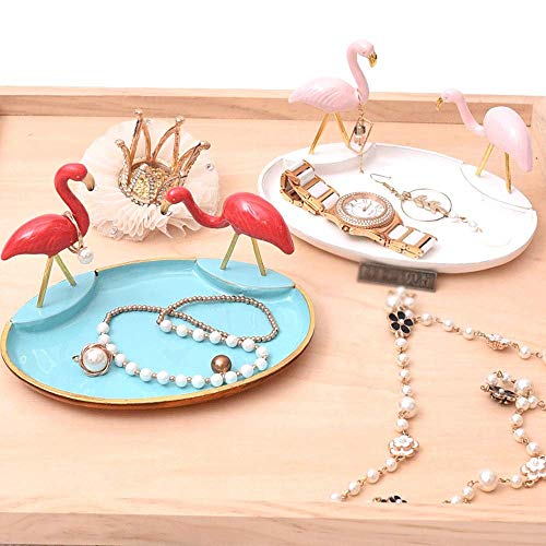 HIGHKAS Aleación Creativa Moderna Flamingo Trinket Tray Metal Jewelry Display Plate Pulsera Pendientes Collar Anillo Placas Almacenamiento Candy Plate Bandeja vanidad Plato Decorativo Accesorios fo