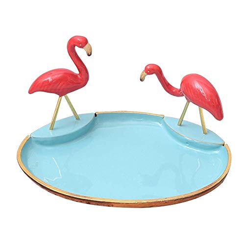 HIGHKAS Aleación Creativa Moderna Flamingo Trinket Tray Metal Jewelry Display Plate Pulsera Pendientes Collar Anillo Placas Almacenamiento Candy Plate Bandeja vanidad Plato Decorativo Accesorios fo