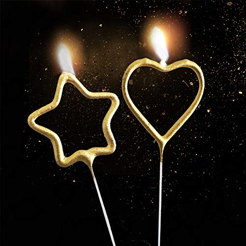 Hileyu 10 velas de cumpleaños con forma de corazón y estrellas para tartas, velas de cumpleaños, bodas, aniversarios, fiestas de Navidad