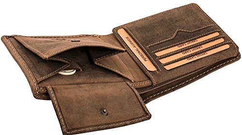 Hill Burry Cartera de Cuero para Hombre | Billetera - Monedero de Cuero Genuino de Búfalo | Hombres - Mujeres Bolsillo Horizontal | RFID (marrón Oscuro)