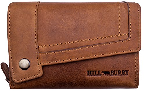 Hill Burry Cartera de Cuero para Mujer | Billetera - Monedero de Cuero Genuino con Aspecto Vintage | Mujeres - Hombre | XXL Compacto Grande Capacidad (marrón)