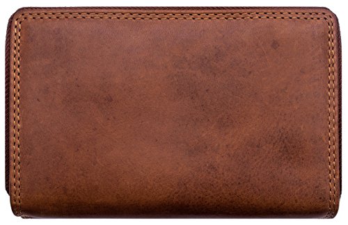 Hill Burry Cartera de Cuero para Mujer | Billetera - Monedero de Cuero Genuino con Aspecto Vintage | Mujeres - Hombre | XXL Compacto Grande Capacidad (marrón)