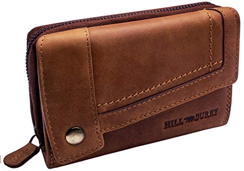 Hill Burry Cartera de Cuero para Mujer | Billetera - Monedero de Cuero Genuino con Aspecto Vintage | Mujeres - Hombre | XXL Compacto Grande Capacidad (marrón)