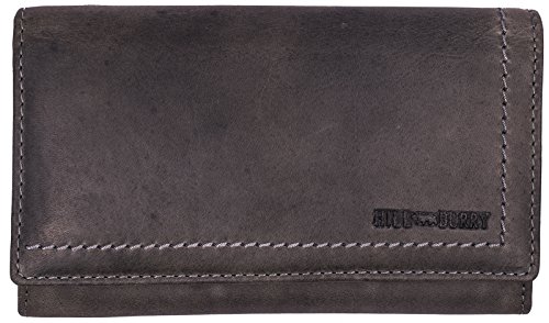 Hill Burry Cartera de Cuero para Mujer | Billetera - Monedero de Cuero Genuino con Aspecto Vintage | Mujeres - Hombre | XXL Largo Grande Capacidad (Gris)