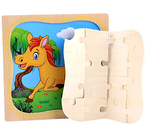 Hillento Rompecabezas de Madera Rompecabezas para niños pequeños niños - Juguetes educativos de Aprendizaje Seguro para los niños, Juego de 4 (Gallo, el cocodrilo, Ardilla, Erizo)