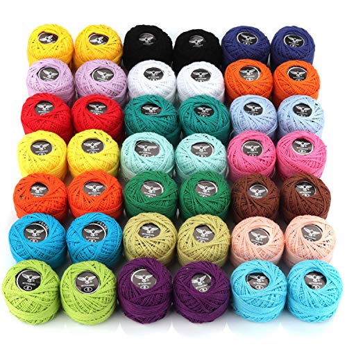 Hilos de Ganchillo (42 Piezas) - Colores Variados Hilado de algodón 1470 Medidor en Total - 5 g crochet Hilo para Bordar, Patrones, Artesanía Hecha a Mano (0.8 mm Grosor)