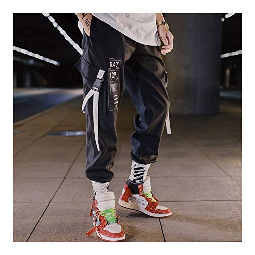 Hip Hop Streetwear hombres Harem Pantalones de Carga de Corea del basculador pantalón sólido entero Negro Color Blanco tobillo pantalones blancos Techwear ( Color : White , Size : L(Weight 52 57kg) )