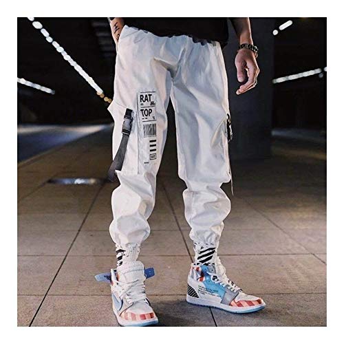 Hip Hop Streetwear hombres Harem Pantalones de Carga de Corea del basculador pantalón sólido entero Negro Color Blanco tobillo pantalones blancos Techwear ( Color : White , Size : L(Weight 52 57kg) )