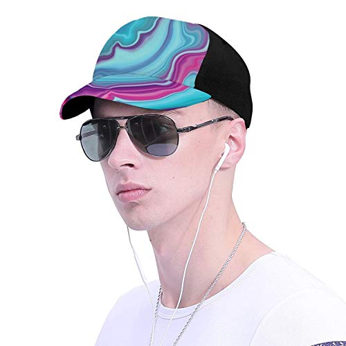 Hip Hop Sun Hat Baseball Cap,Abstract Color Formation Wavy Aqua Pink Lines Agate Slab Mineral Layers Geographic,For Men&Women