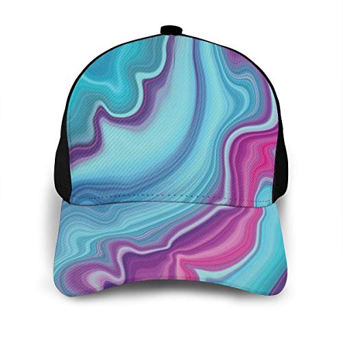 Hip Hop Sun Hat Baseball Cap,Abstract Color Formation Wavy Aqua Pink Lines Agate Slab Mineral Layers Geographic,For Men&Women