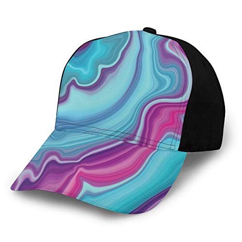 Hip Hop Sun Hat Baseball Cap,Abstract Color Formation Wavy Aqua Pink Lines Agate Slab Mineral Layers Geographic,For Men&Women