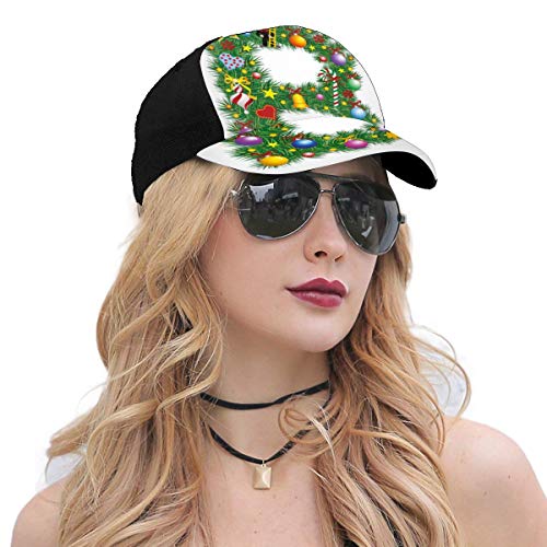 Hip Hop Sun Hat Baseball Cap,Tasty Candy Cane and Figure with Top Hat Suit Christmas Tree Design with B Print,For Men&Women